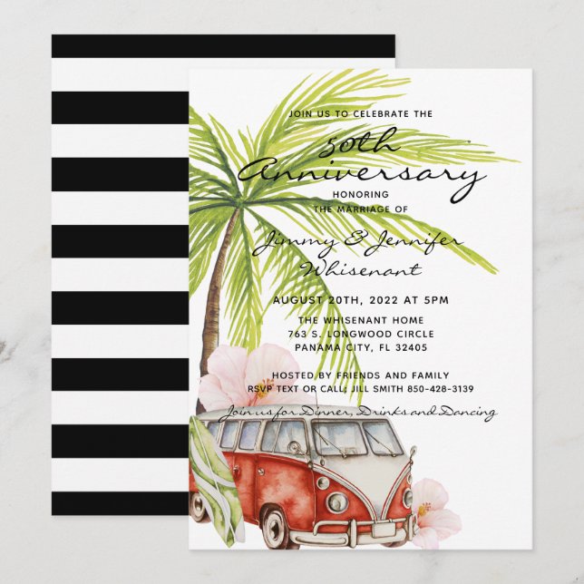 Tropical 50th Anniversary Wedding Invitation (Front/Back)
