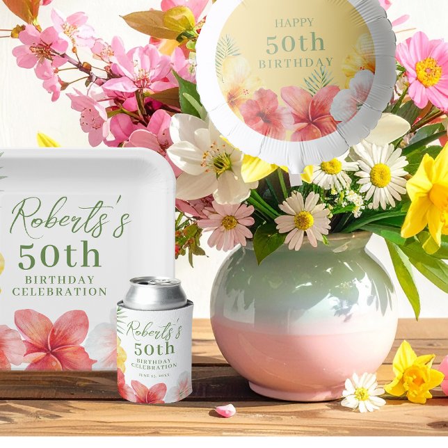 Tropical 50th Birthday Party  Can Cooler (Creator Uploaded)