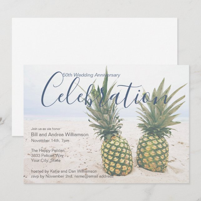 Tropical 50th Wedding Anniversary Celebration Invitation (Front/Back)