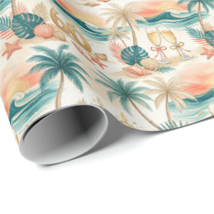 Tropical 60th Birthday Celebration Golden Number Wrapping Paper