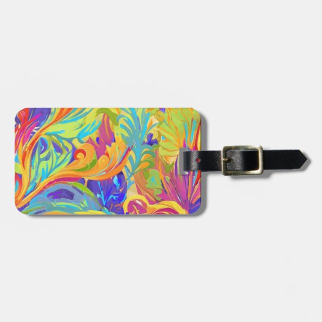 Tropical 70s style psychedelic  luggage tag (Front Horizontal)