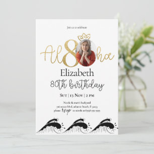 Tropical 80th Gold Birthday Invitation With Photo