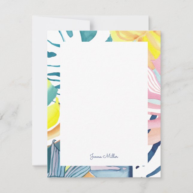 Tropical Abstract Art Personalised Flat Note Card (Front)