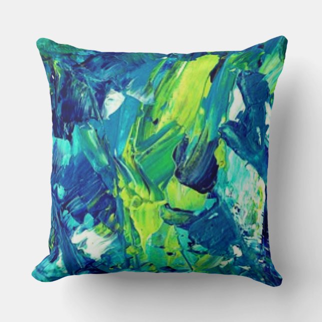 Tropical Abstract Blue Green Throw Pillow (Front)
