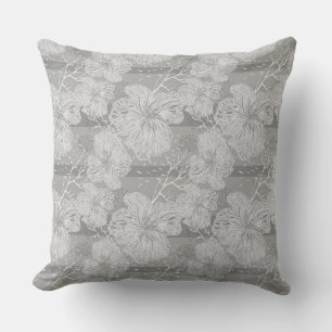 Tropical abstract flowers on a grey background cushion
