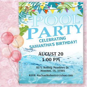 Tropical Adult Birthday Pool Party Invitation