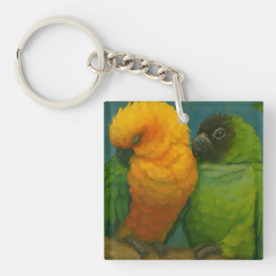 Tropical Affection – Parrots in Forest Light Key Ring