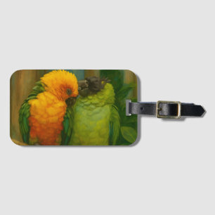 Tropical Affection – Parrots in Forest Light Luggage Tag
