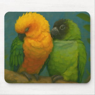Tropical Affection – Parrots in Forest Light Mouse Mat