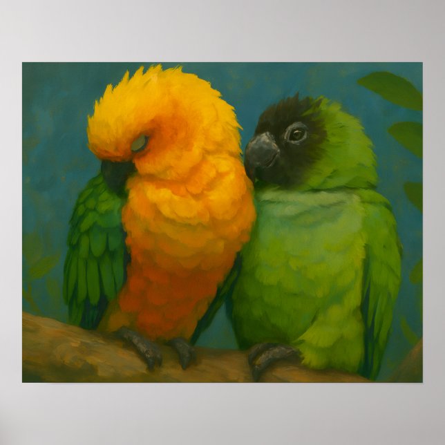 Tropical Affection – Parrots in Forest Light Poster (Front)