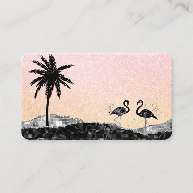 *~* Tropical Agate Crystal Palm Tree Flamingo Business Card (Front)