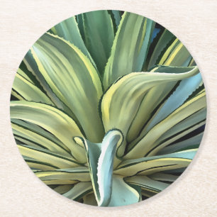 Tropical Agave Realism Art Round Paper Coaster