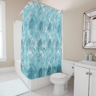 Tropical Aloha Aqua Blue Leaves        Shower Curtain