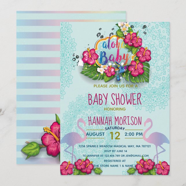 Tropical Aloha Baby Floral Baby Shower Card (Front/Back)