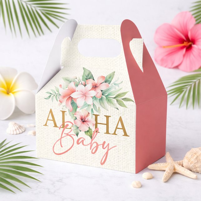 Tropical Aloha Baby Shower Favour Box (Tropical Coral Pink Floral Aloha Baby Shower Favor Boxes)