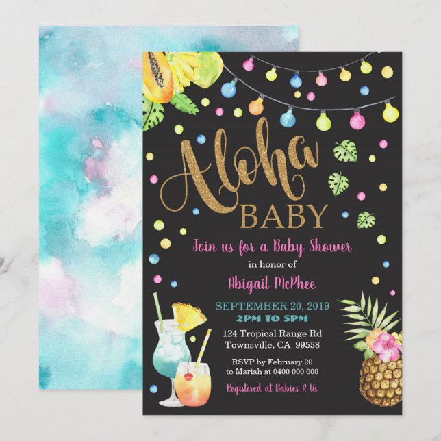 Tropical Aloha Baby Shower Invitation Black (Front/Back)