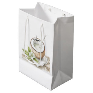 Tropical Aloha Beach Coconut Floral Wedding Medium Gift Bag