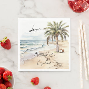 Tropical Aloha Beach Coconuts Palm Tree Wedding Napkin