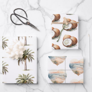 Tropical Aloha Beach Coconuts Palm Tree Wedding Wrapping Paper Sheet