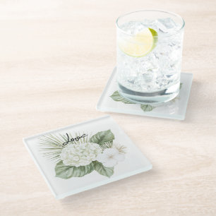 Tropical Aloha Beach Hydrangea Floral Wedding Glass Coaster
