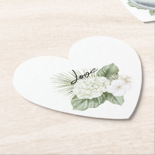 Tropical Aloha Beach Hydrangea Floral Wedding Paper Coaster