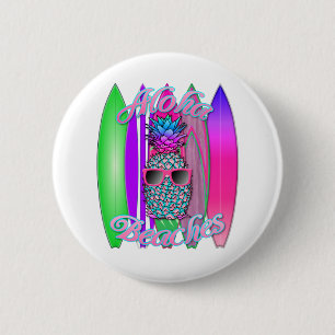 Tropical Aloha Beaches Fun Surfing Pineapple 6 Cm Round Badge