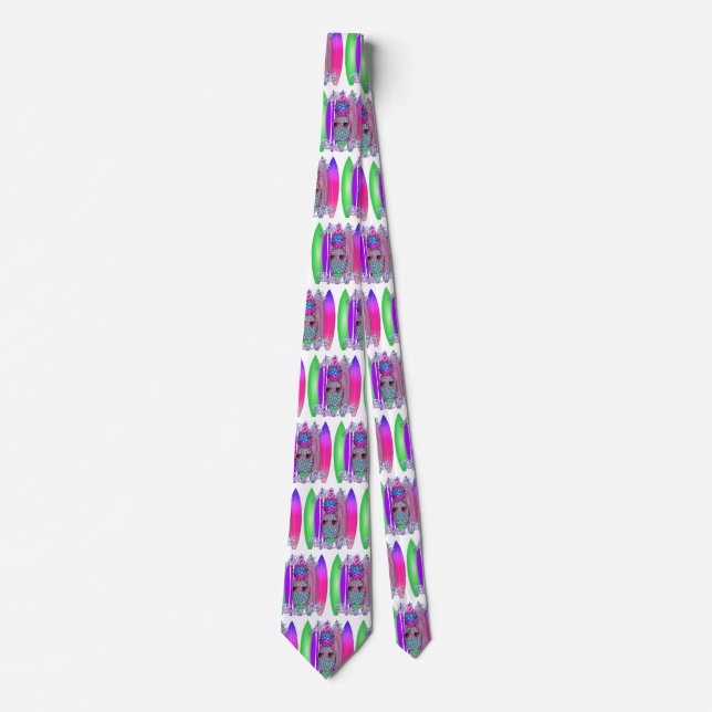 Tropical Aloha Beaches Fun Surfing Pineapple Tie (Front)