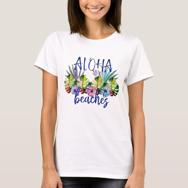 Tropical Aloha Beaches Hawaiian Leaves T-Shirt (Front)