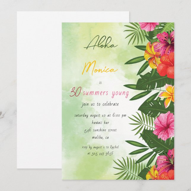 Tropical Aloha Birthday Invitation (Front/Back)
