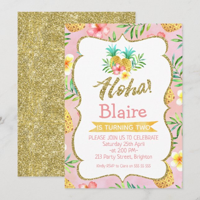 Tropical Aloha Birthday Invitation (Front/Back)