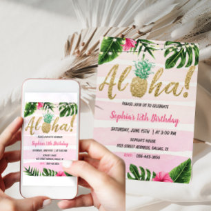 Tropical Aloha Birthday Invitation Hawaiian Invite