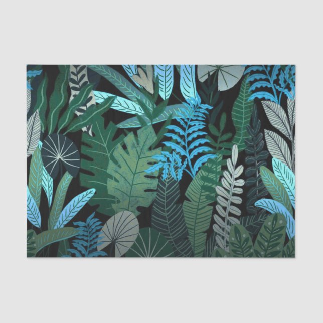 Tropical Aloha Exotic Blue Jungle Pattern at Night Tissue Paper (Front)