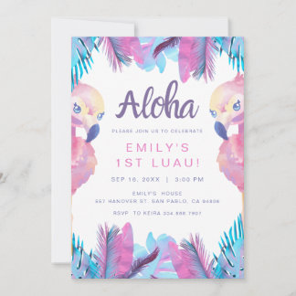 Tropical Aloha Flamingo 1st Luau Birthday Invitation