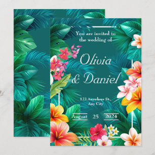 Tropical Aloha Floral Greenery Wedding  Invitation