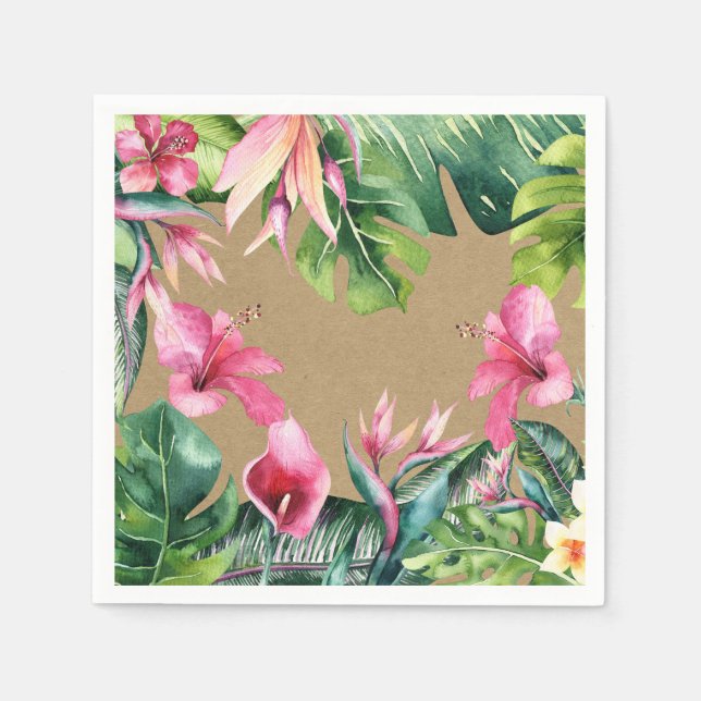 Tropical Aloha Floral Leaves Summer Luau Kraft Napkin (Front)