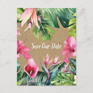 Tropical Aloha Floral Luau Kraft Save the Date Postcard