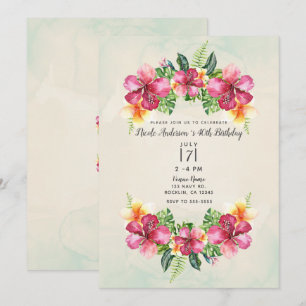 Tropical Aloha Flowers Botanical Birthday Party Invitation