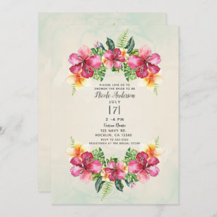 Tropical Aloha Flowers Botanical Bridal Shower Invitation