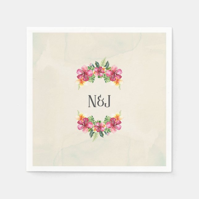 Tropical Aloha Flowers Floral Botanical Luau Party Napkin (Front)
