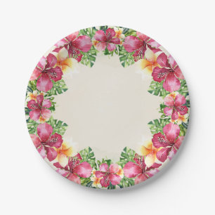 Tropical Aloha Flowers Floral Botanical Luau Party Paper Plate