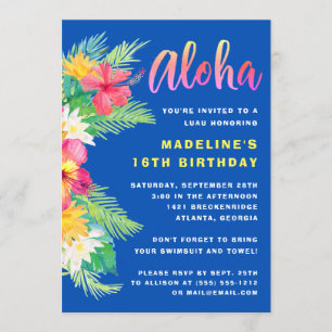 Tropical Aloha Hawaiian Luau Birthday Party Invitation