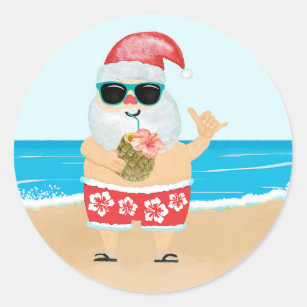 Tropical Aloha Hawaiian Santa Beach Classic Round Sticker