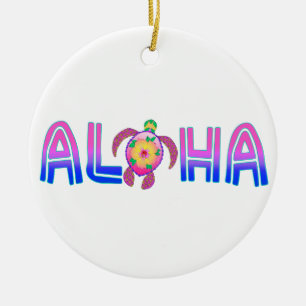 Tropical Aloha Hawaiian Sea Turtle Ceramic Tree Decoration