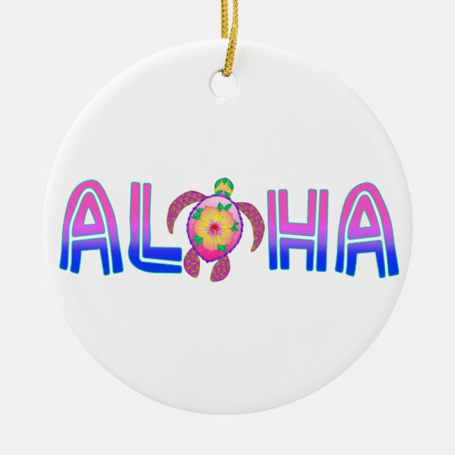Tropical Aloha Hawaiian Sea Turtle Ceramic Tree Decoration (Front)