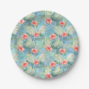 Tropical Aloha Hibiscus Floral Baby Shower Paper Plate