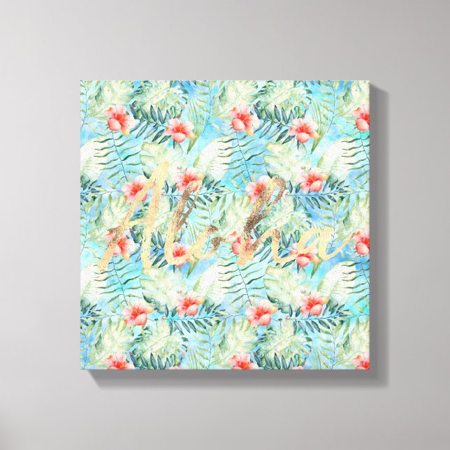 Tropical Aloha Hibiscus Floral Canvas Print (Front)