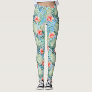 Tropical Aloha Hibiscus Floral Leggings