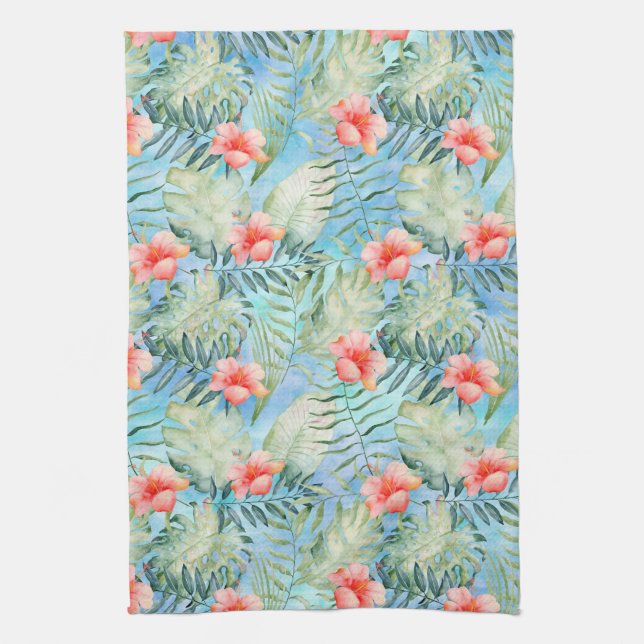 Tropical Aloha Hibiscus Floral Tea Towel (Vertical)