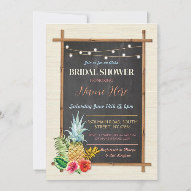 Tropical Aloha Lights Chalk Bridal Shower Invite (Front)