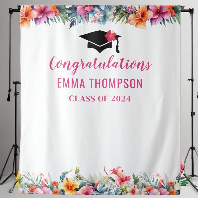 Tropical Aloha Luau Graduation 2024 Backdrop Tapestry (Creator Uploaded)